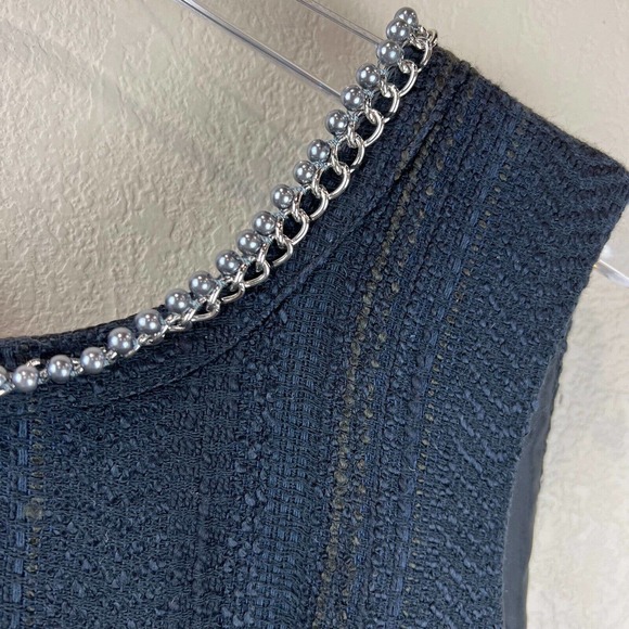 Karl Lagerfeld Paris Black Dress 6 Tweed Sheath Embellished Preppy Classic - Picture 6 of 13